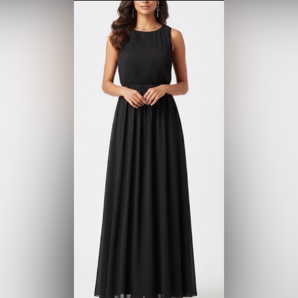 Alice + Olivia Sleeveless Silk Blend Lamb Leather Trim Maxi Black Dress Like New
